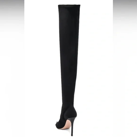 Gianvito Rossi Gotham Cuissard Peep Toe Thigh High Boots 🖤Black on black🖤 - Picture 5 of 15